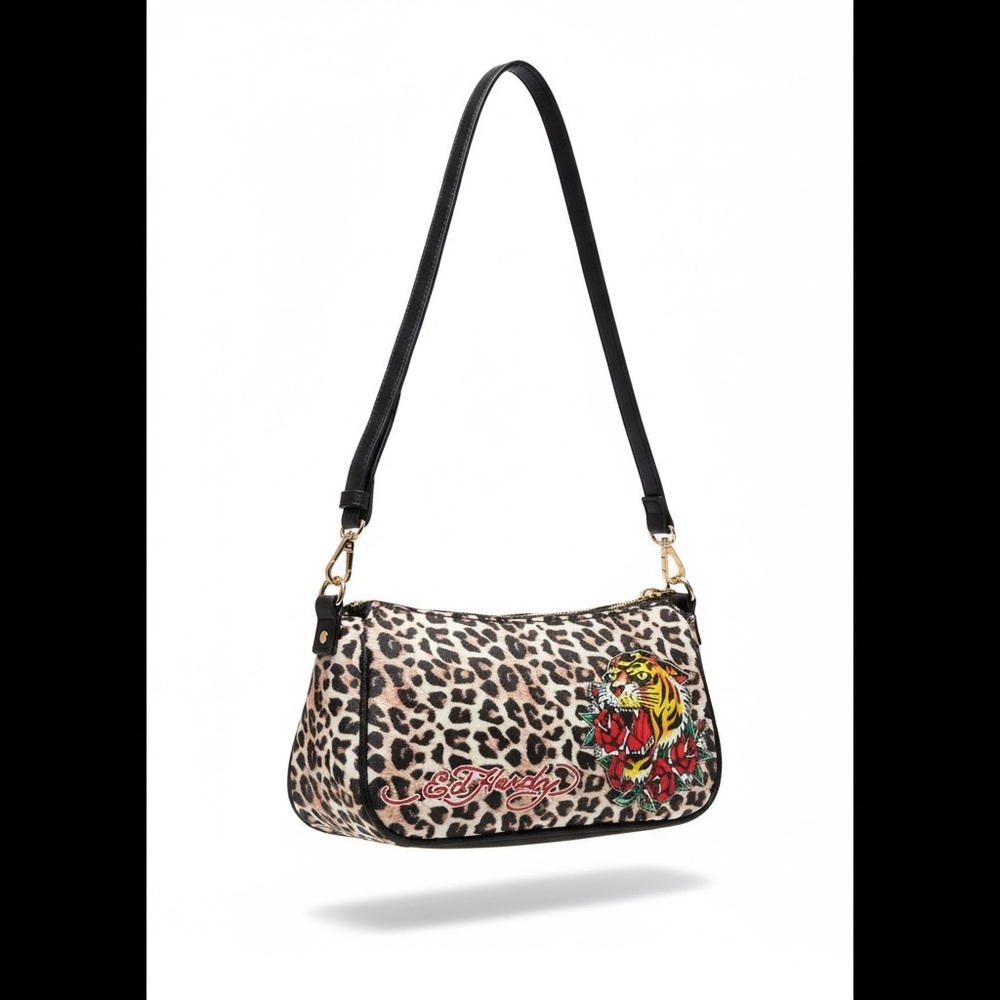 Ed Hardy Leopard Shoulder Bag - Black, Red, and Yellow